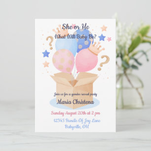 Elegant Pink and Blue Balloons Gender Reveal  Invitation