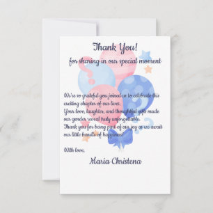 Elegant Pink and Blue Balloons Gender Reveal  Thank You Card