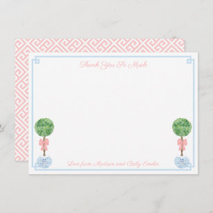 Elegant Pink And Blue Boxwood Baby Shower Picture Thank You Card