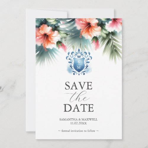 Elegant Pink and Blue Floral Save The Date Cards