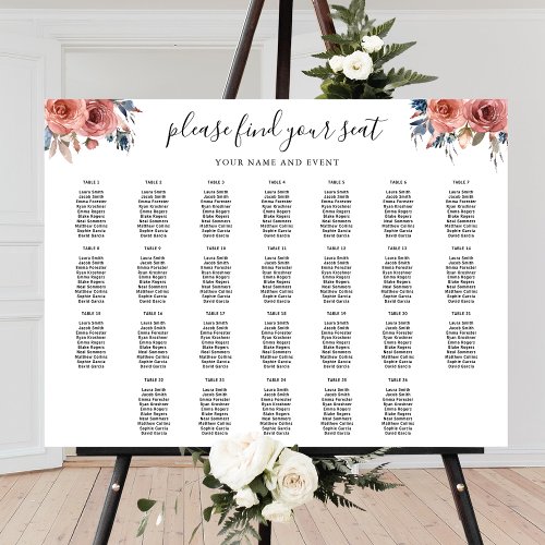 Elegant Pink and Blue Floral Seating Chart Sign