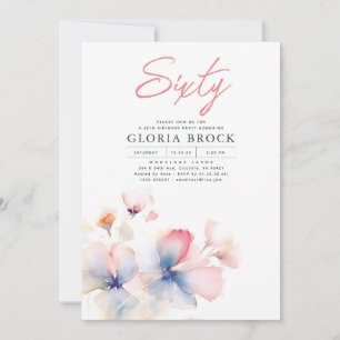Elegant Pink and Blue Flowers Minimalist Birthday Invitation
