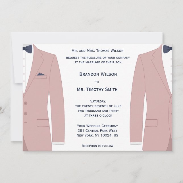 Elegant Pink And Blue Gay Wedding Invitations (Front)