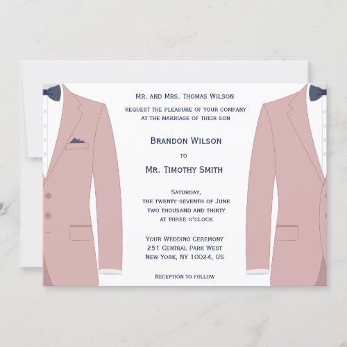 Elegant Pink And Blue Gay Wedding Invitations