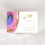 Elegant Pink and Blue Geode with Gold Bat Mitzvah RSVP Card<br><div class="desc">These elegant,  modern Bat Mitzvah response cards feature trendy pink and blue watercolor geode stones with faux gold handwritten script,  Star of David,  and accents.</div>