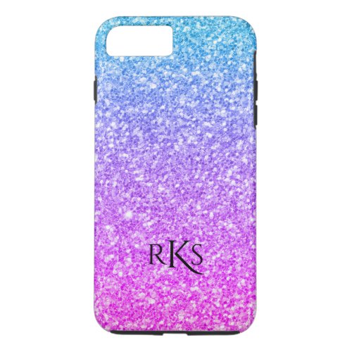 Elegant Pink And Blue Glitter Print Monogram iPhone 8 Plus7 Plus Case