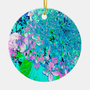 Elegant Pink and Blue Limelight Hydrangea Ceramic Ornament