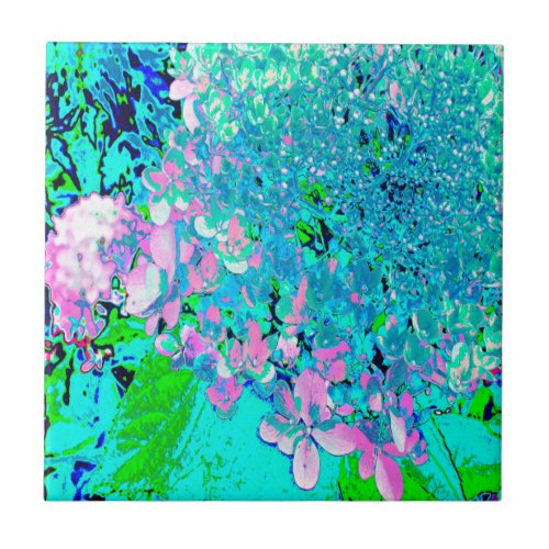 Elegant Pink and Blue Limelight Hydrangea Ceramic Tile