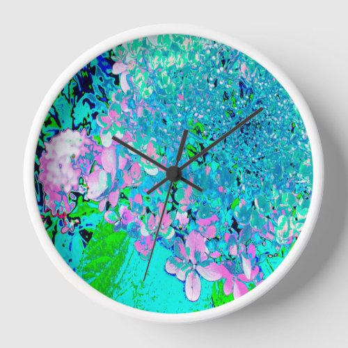 Elegant Pink and Blue Limelight Hydrangea Clock
