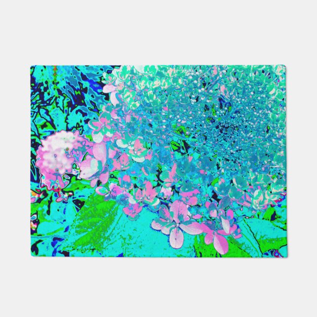 Elegant Pink and Blue Limelight Hydrangea Doormat (Front)