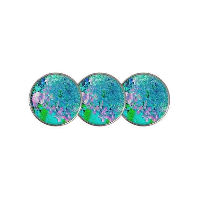 Elegant Pink and Blue Limelight Hydrangea Golf Ball Marker (3 Up)