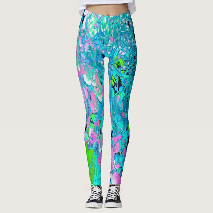 Elegant Pink and Blue Limelight Hydrangea Leggings