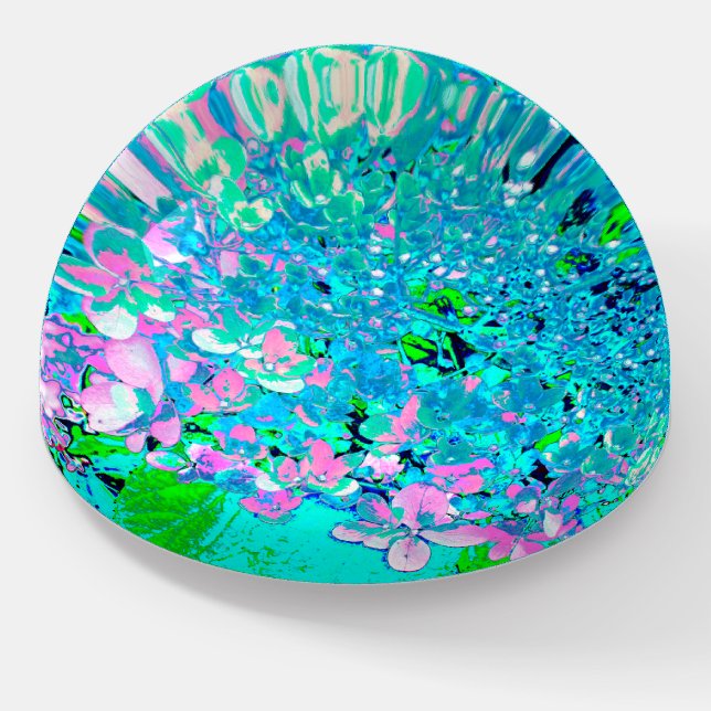 Elegant Pink and Blue Limelight Hydrangea Paperweight (Angled)