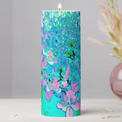 Elegant Pink and Blue Limelight Hydrangea Pillar Candle