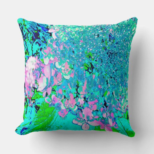 Elegant Pink and Blue Limelight Hydrangea Throw Pillow