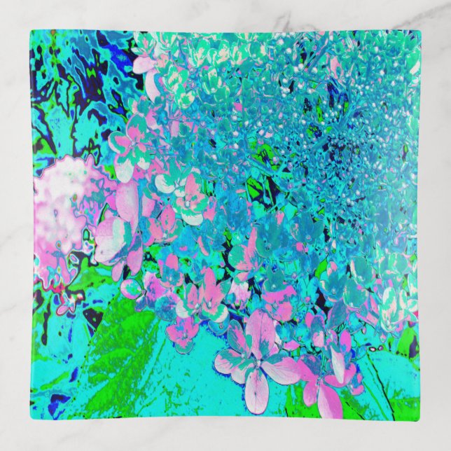 Elegant Pink and Blue Limelight Hydrangea Trinket Tray (Front)