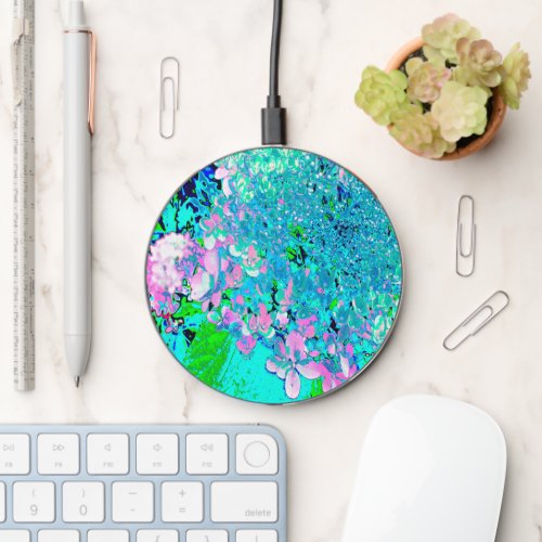 Elegant Pink and Blue Limelight Hydrangea Wireless Charger