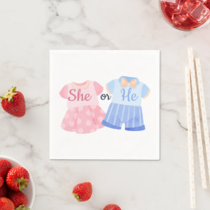 Elegant Pink and Blue “She or He?” Gender Reveal Napkins