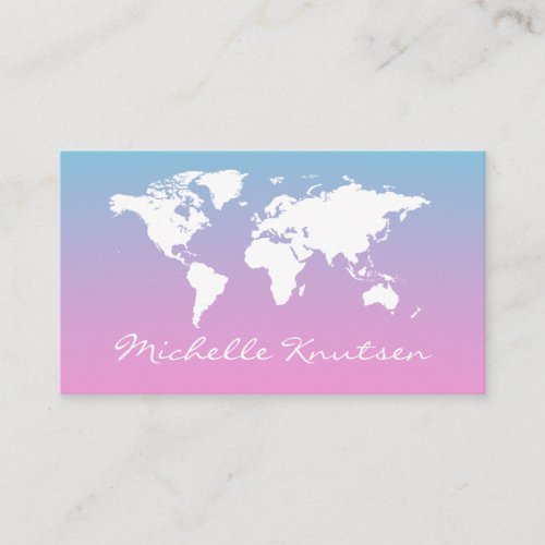 elegant Pink and Blue Travel Agent World Map  Business Card