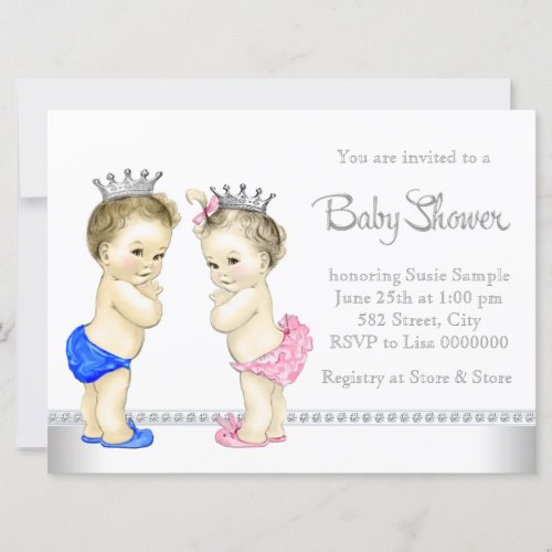 Elegant Pink and Blue Twin Baby Shower Invitation