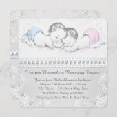 Elegant Pink and Blue Twin Baby Shower Invitation (Front/Back)