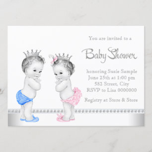 Elegant Pink and Blue Twins Baby Shower Invitation