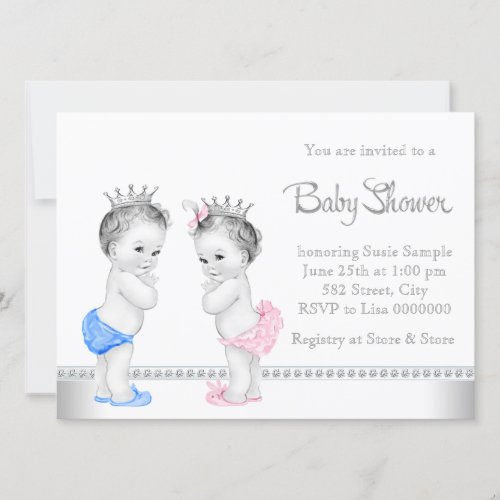 Elegant Pink and Blue Twins Baby Shower Personalized Announcements