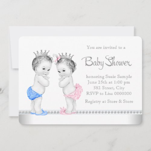 Elegant Pink and Blue Twins Baby Shower Invitation