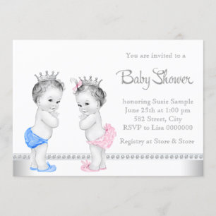 Elegant Pink and Blue Twins Baby Shower Invitation