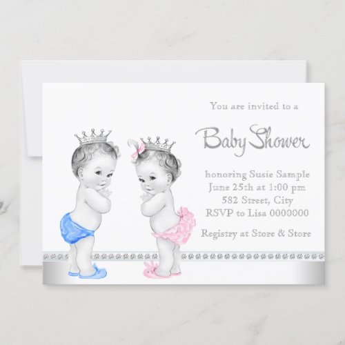 Elegant Pink and Blue Twins Baby Shower Personalized Announcements