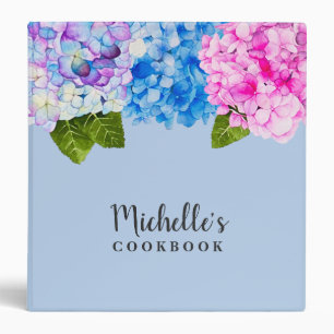 Elegant Pink and Blue Watercolor Floral Cookbook 3 Ring Binder