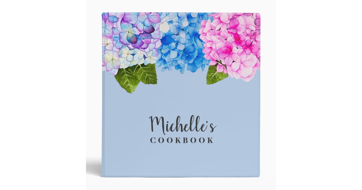 Elegant Pink and Blue Watercolor Floral Cookbook 3 Ring Binder | Zazzle