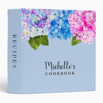 Elegant Pink and Blue Watercolor Floral Cookbook 3 Ring Binder