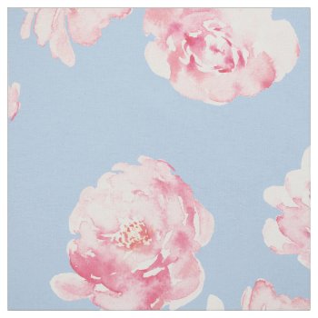 Elegant Pink And Blue Watercolor Floral Pattern Fabric by TintAndBeyond at Zazzle