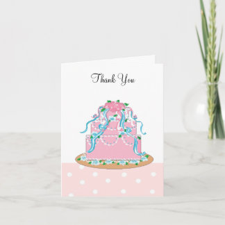 Elegant Pink and Blue Wedding Cake Thanks Thank You Card