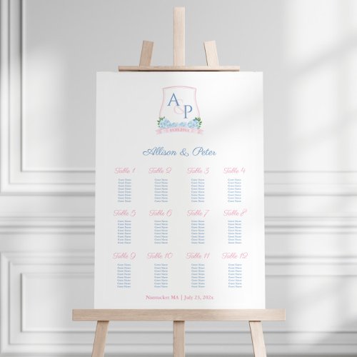 Elegant Pink And Blue Wedding Seating Chart Foam Board