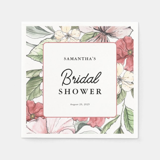Elegant Pink and Blush Floral Bridal Shower Napkins (Front)