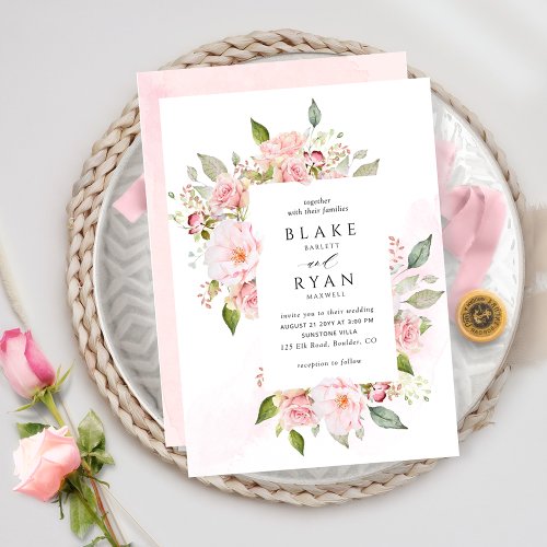 Elegant Pink and Blush Floral Frame Wedding Invitation