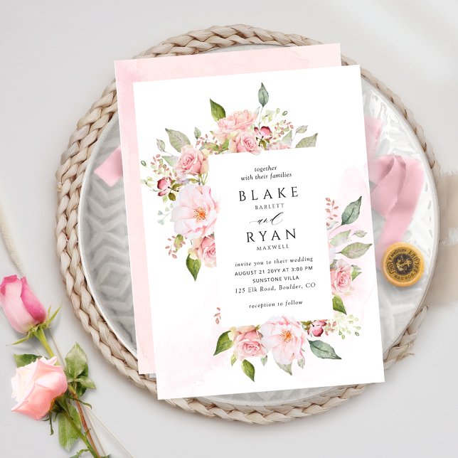 Elegant Pink and Blush Floral Frame Wedding Invitation (Creator Uploaded)