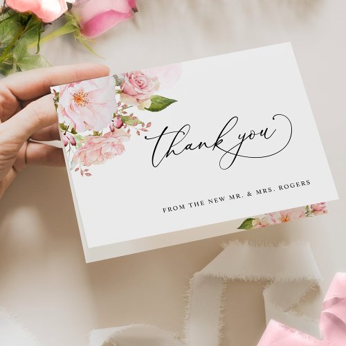 Elegant Pink and Blush Floral Wedding Thank You Card