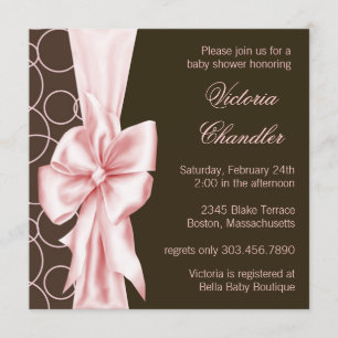 Elegant Pink and Brown Baby Girl Shower Invitation