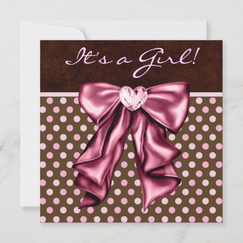 Elegant Pink and Brown Baby Girl Shower Custom Invitations