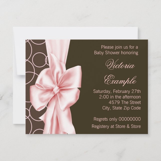 Elegant Pink and Brown Baby Girl Shower Invitation (Front)