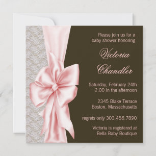Elegant Pink and Brown Baby Girl Shower Invitation
