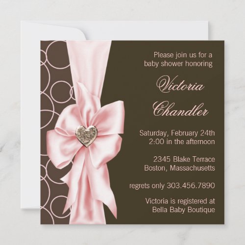 Elegant Pink and Brown Baby Girl Shower Invitations