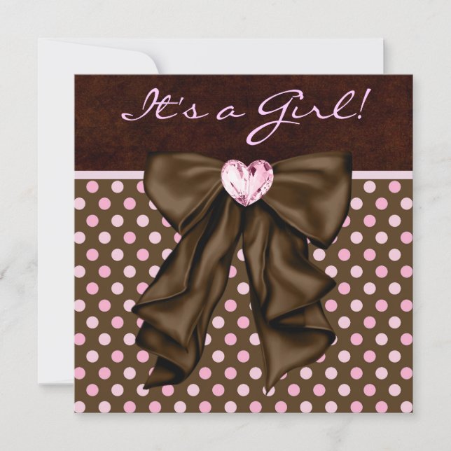 Elegant Pink and Brown Baby Girl Shower Invitation (Front)