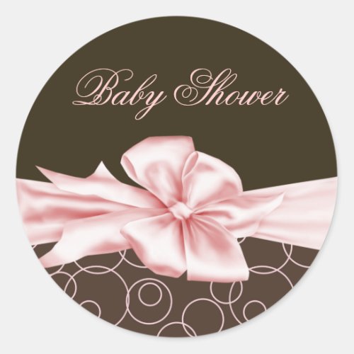 Elegant Pink and Brown Baby Shower Classic Round Sticker