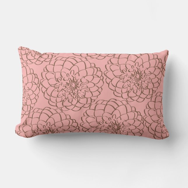 Elegant Pink and Brown Flower Sketch Drawing Lumbar Pillow (Front)