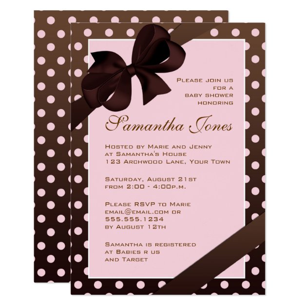 Elegant Pink And Brown Polka Dot Baby Shower Invitation