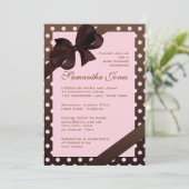 Elegant Pink and Brown Polka Dot Baby Shower Invitation (Standing Front)